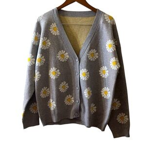 Women’s Floral Daisy Button Front Knit Cardigan Sweater Sz XL